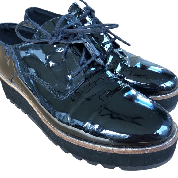Eileen Fisher EDDY PATENT LEATHER PLATFORM black OXFORD size 6 nwot - Picture 1 of 13
